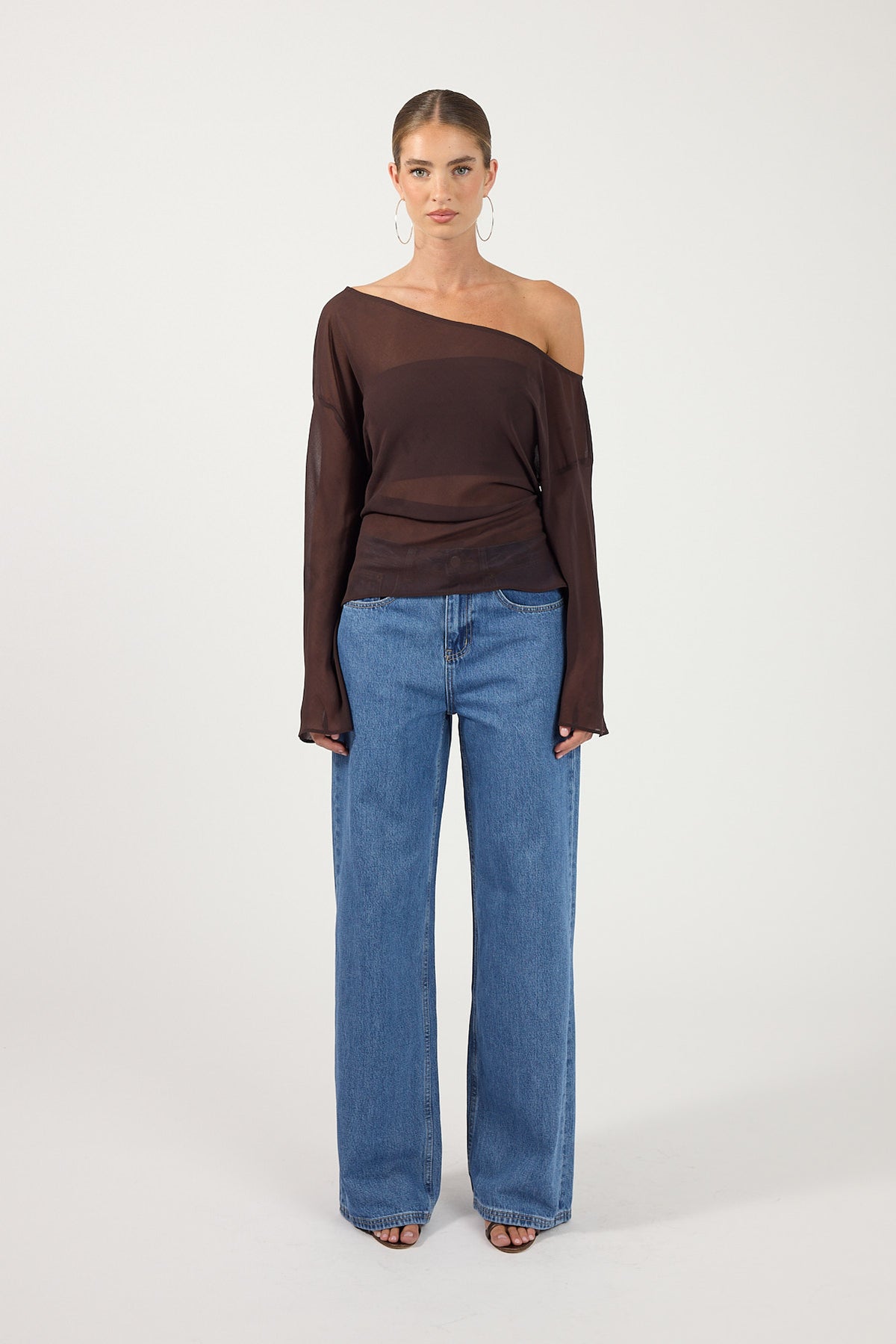 Perfect Stranger Cannes Sheer Long Sleeve Top Brown