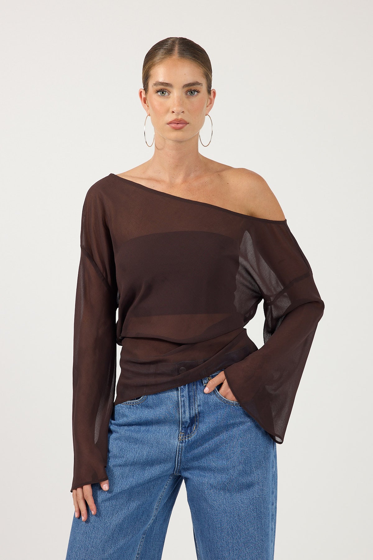 Perfect Stranger Cannes Sheer Long Sleeve Top Brown