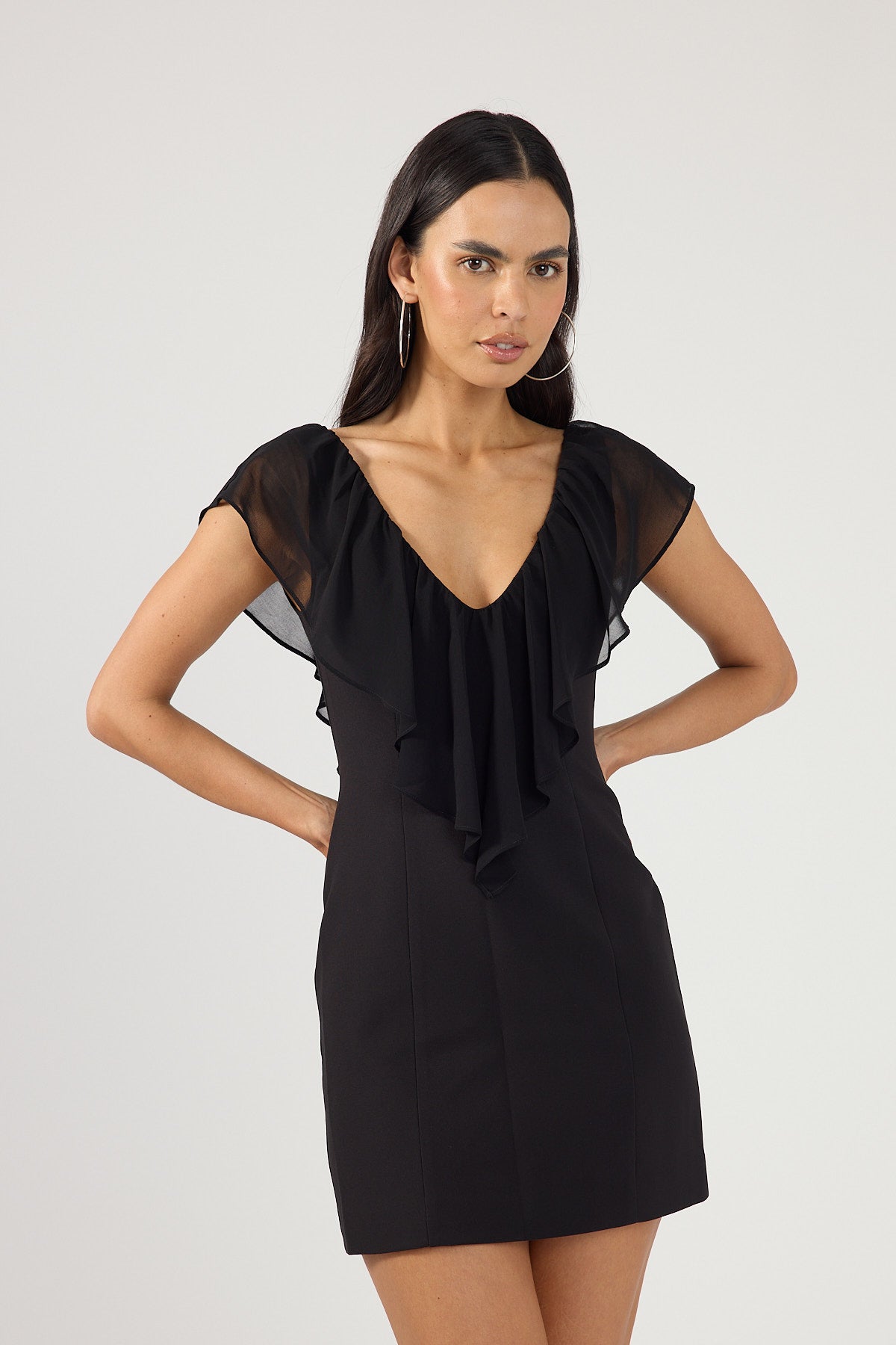 Perfect Stranger Arlo Chiffon V Neck Mini Dress Black